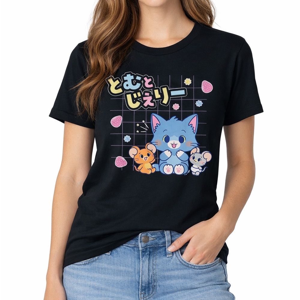 Tom and Jerry Gokko Friend Graphic T-Shirt | Black | Small